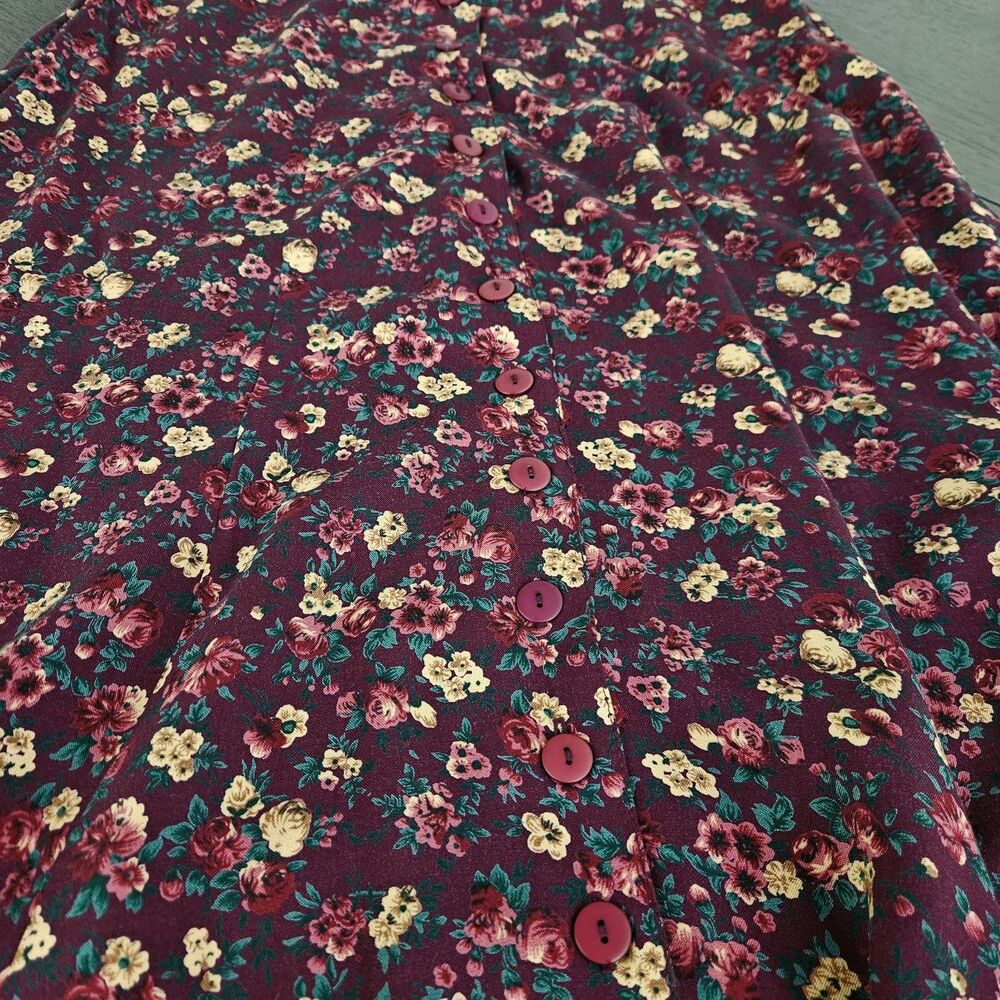 Vtg 90s Express Small Dark Floral Button Maxi Skirt Burgundy Cottagecore Boho - Picture 3 of 6